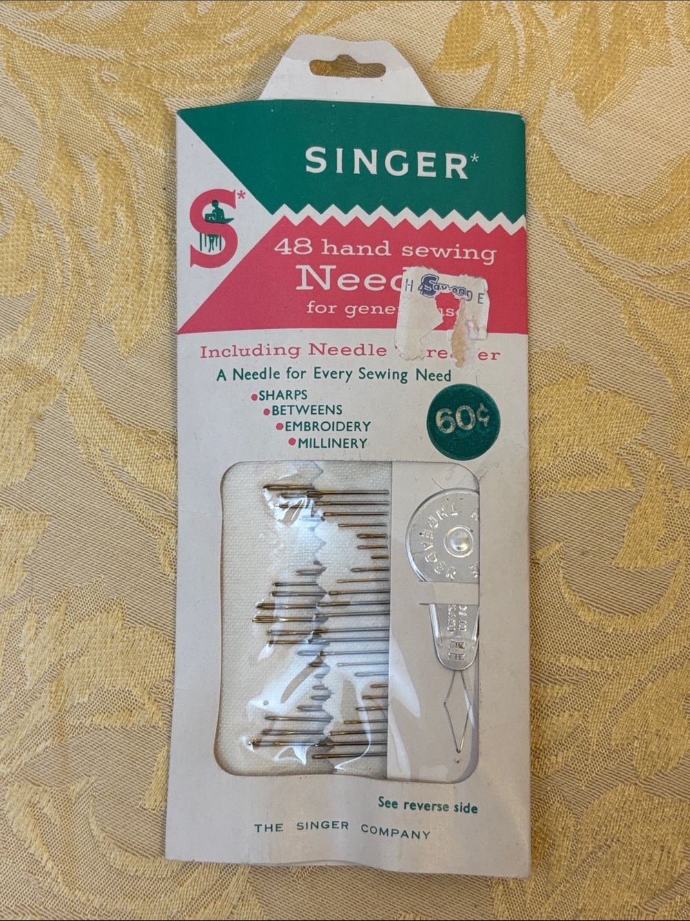 Vintage Singer 48 Hand Sewing Needles with Needle Threader - Pink/Green Packagin